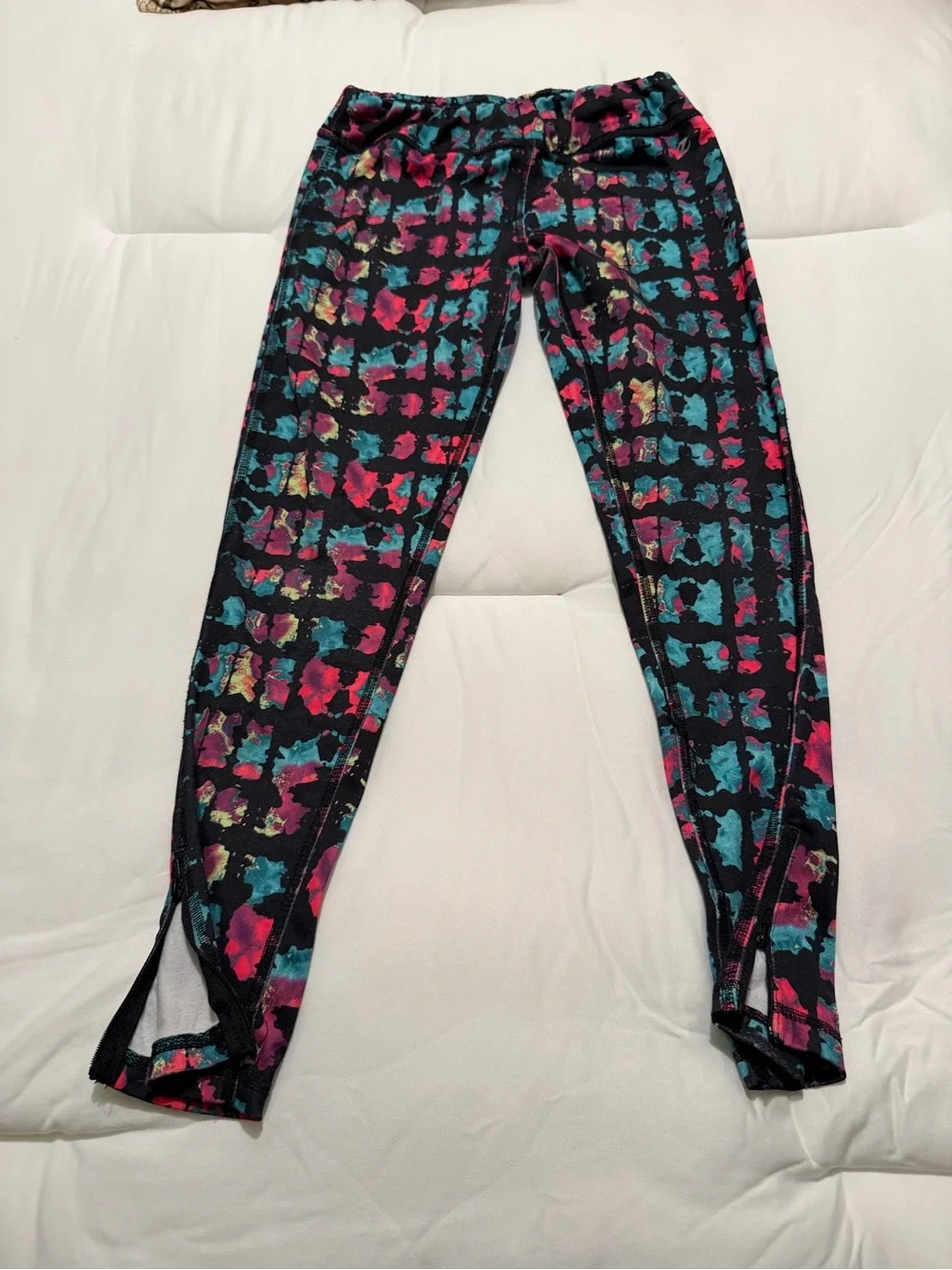 Energy Zone Kids Black Leggings with Teal Pink and Yellow Print
